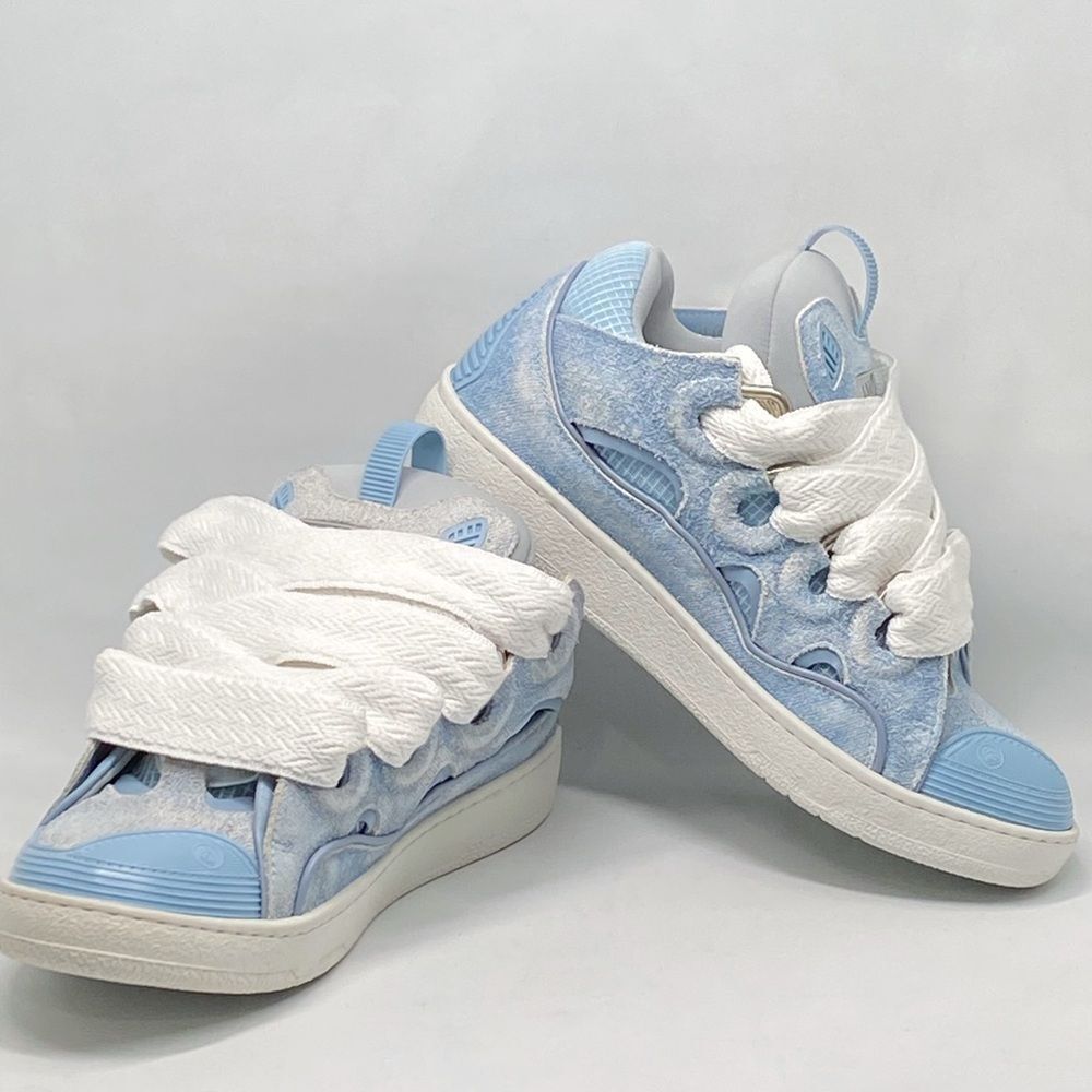 Lanvin Unisex Curb Denim-Effect Leather Sneakers size 40 - Picture 7 of 11